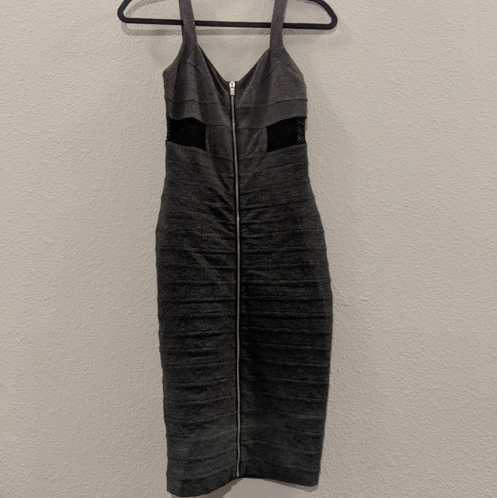 Express zip up gray dress with mesh side